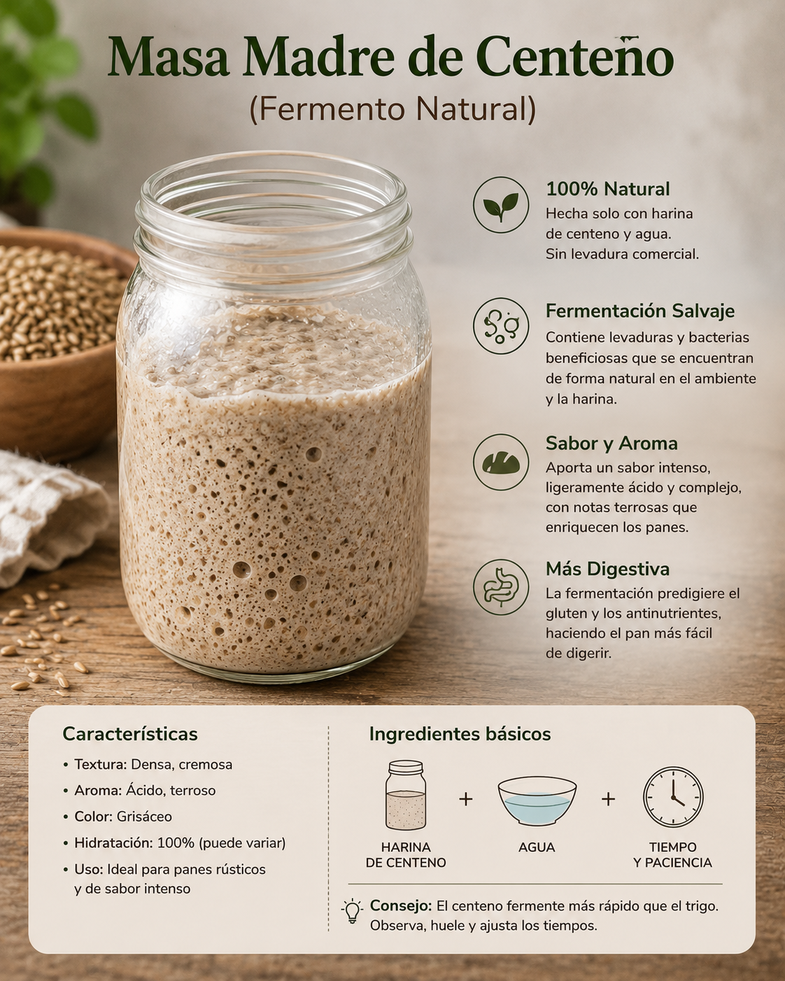 Masa madre de centeno, fermento natural