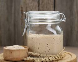 Masa madre líquida, fermento natural en frasco de vidrio